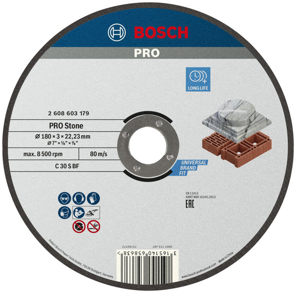 Disco de corte abrasivo PRO Stone, 180 x 3 x 22,23 mm, recto