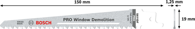 Hoja PRO Window Demolition S611DF 1,25 x 19 x 150 mm, 100 unidades