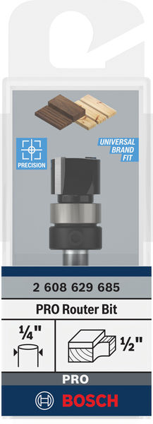 Broca fresadora de recorte al ras PRO con cojinete superior, Ø 1/2" x L 3/8", vástago de 1/4"