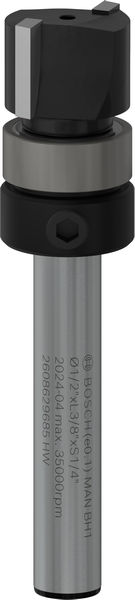 Broca fresadora de recorte al ras PRO con cojinete superior, Ø 1/2" x L 3/8", vástago de 1/4"