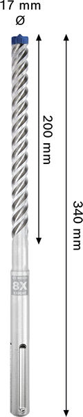 Broca para martillo EXPERT SDS max-8X de 17 x 200 x 340 mm