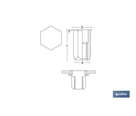 TUERCAS REMACHABLES HEXAGONAL CABEZA REDUCIDA ACERO M10