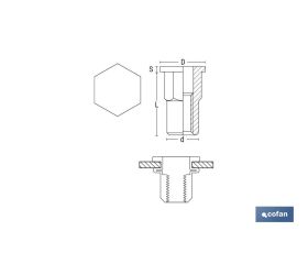 TUERCAS REMACHABLES SEMIHEXAGONAL FONDO ABIERTO CABEZA ANCHA ACERO M8 X 17,5
