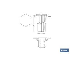 TUERCAS REMACHABLES SEMIHEXAGONAL FONDO ABIERTO CABEZA REDUCIDA ACERO M4 X 12