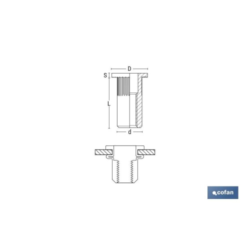 TUERCAS REMACHABLES RANURADAS ANCHAS INOX A-2 M3