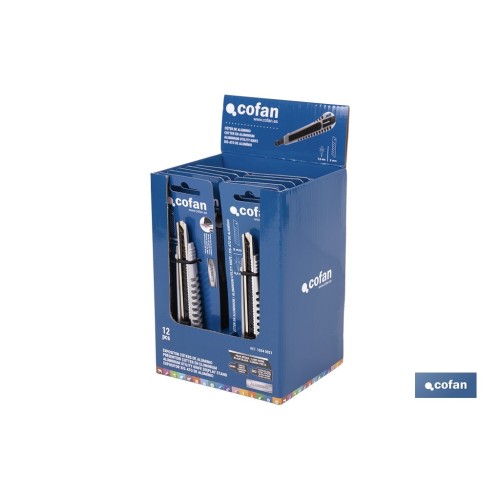 EXPOSITOR DE CÚTER DE ALUMINIO 9 MM 12 UDS.