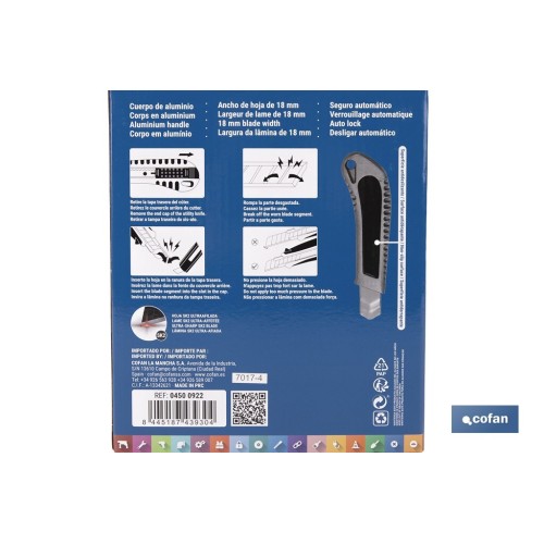 EXPOSITOR DE CÚTER DE ALUMINIO 18 MM 12 UDS.