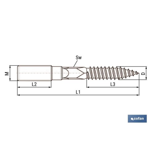 ESPARRAGO DOBLE ROSCA CINCADO HUELLA TORX M6X40