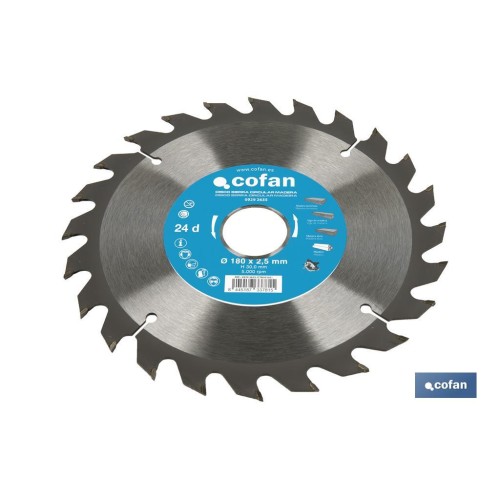 DISCO DE SIERRA CIRCULAR PARA MADERA Ø180 X 2,5 X 30 MM, 24 DIENTES