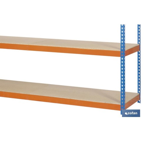ESTANTERÍA MEDIA CARGA AZUL/NARANJA 4 BALDAS DE MADERA 2000 X 1500 X 600 MM