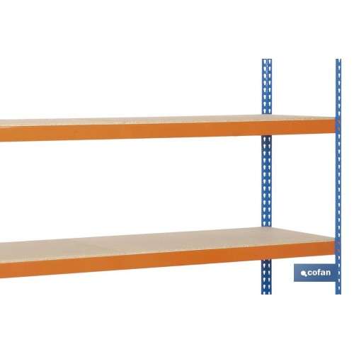 ESTANTERÍA MEDIA CARGA AZUL/NARANJA 4 BALDAS DE MADERA 2000 X 1800 X 600 MM
