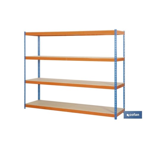 ESTANTERÍA MEDIA CARGA AZUL/NARANJA 4 BALDAS DE MADERA 2000 X 1800 X 600 MM