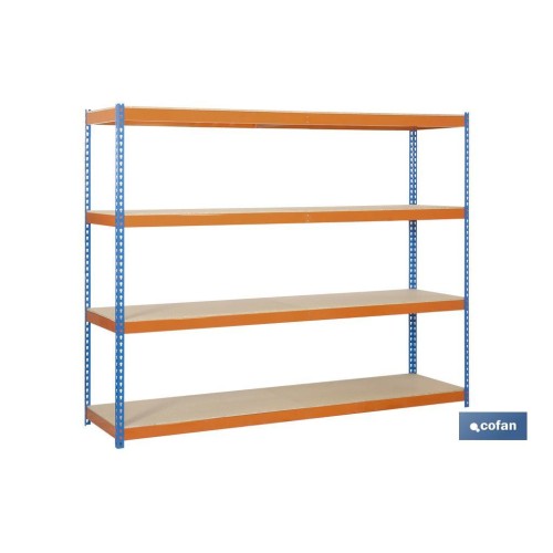 ESTANTERÍA MEDIA CARGA AZUL/NARANJA 4 BALDAS DE MADERA 2000 X 2100 X 600 MM