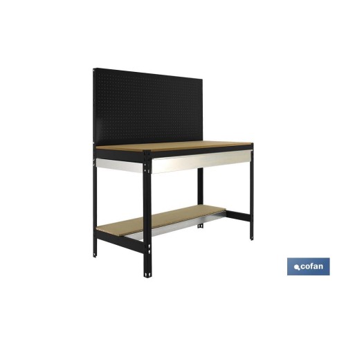BANCO DE TRABAJO CON CAJÓN Y PANEL ANTRACITA MADERA L-1210 MM