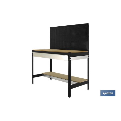 BANCO DE TRABAJO CON CAJÓN Y PANEL ANTRACITA MADERA L-1210 MM