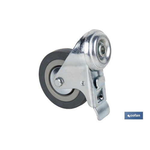 RUEDA DE GOMA GRIS CON AGUJERO PASANTE Y FRENO Ø50 X 18 MM