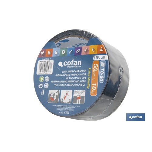 CINTA AMERICANA NEGRA 190 MICRAS 50 MM X 10 M