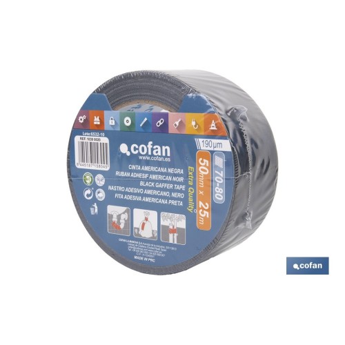 CINTA AMERICANA NEGRA 190 MICRAS 50 MM X 25 M