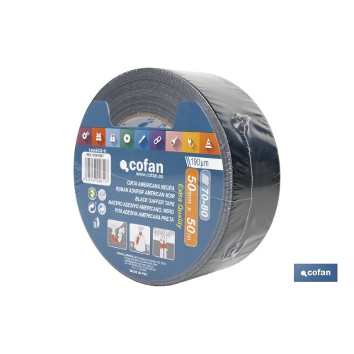 CINTA AMERICANA NEGRA 190 MICRAS 50 MM X 50 M