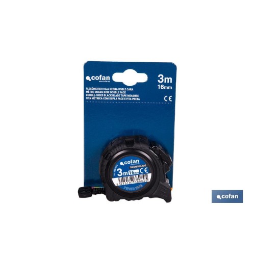 FLEXÓMETRO HOJA NEGRA DOBLE CARA 16 MM X 3 M