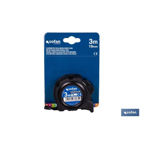 FLEXÓMETRO HOJA NEGRA DOBLE CARA 19 MM X 3 M