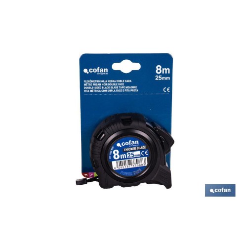 FLEXÓMETRO HOJA NEGRA DOBLE CARA 25 MM X 8 M