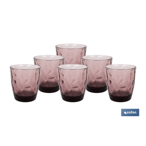 PACK 6 VASOS DE AGUA VIDRIO 30,5 CL COLOR PURPURA MODELO JADE