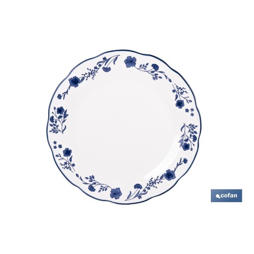 VAJILLA DE PORCELANA CON DETALLE FLORAL AZUL ESMALTADO DE FORMA IRREGULAR 18 PIEZAS