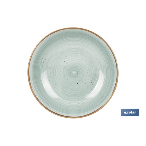VAJILLA DE CERAMICA PINTADA A MANO VERDE AGUA ESMALTADO CON BORDE VINTAGE 16 PIEZAS