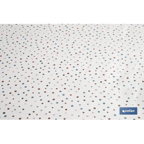 ROLLO MANTEL ANTIMANCHAS 1,40 x 25m 50% ALG/50% PVC.PUNTOS