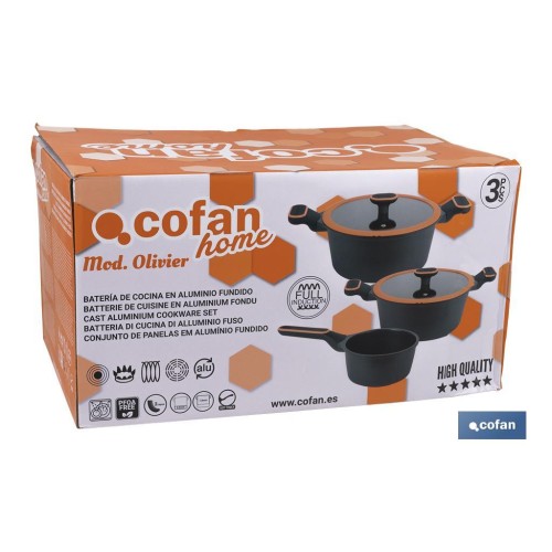 BATERIA COCINA 3 PIEZAS FULL INDUCTION ALUMINIO FUNDIDO OLIVIER
