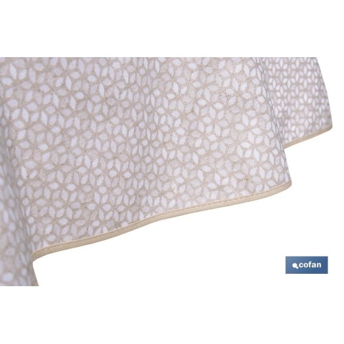 MANTEL REDONDO PETALOS ANTIMANCHAS RESINADO JACQUARD CONFECCIONADO 50% ALGODÓN 50% POLIESTER  1,40 M