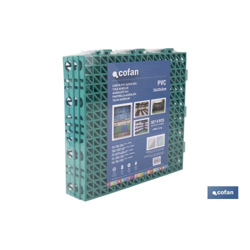 SET DE 4 UDS. LOSETA ALVEOLADA VERDE DE PVC 33 X 33 X 2 CM