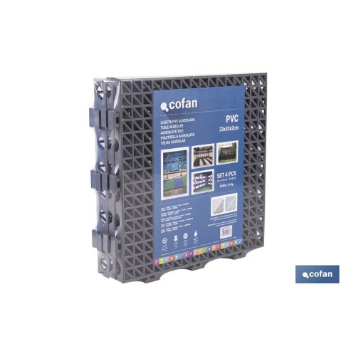 SET DE 4 UDS. LOSETA ALVEOLADA GRIS CLARO DE PVC 33 X 33 X 2 CM