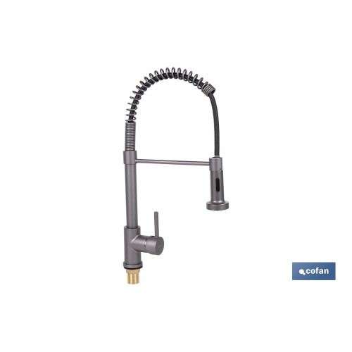 GRIFO DE COCINA MONOMANDO CON ROCIADOR GRIS ANTRACITA