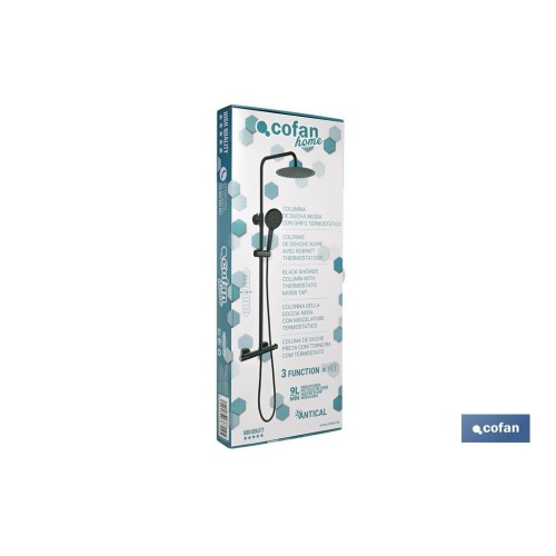 COLUMNA DE DUCHA NEGRA CON GRIFO TERMOSTATICO 90-1,40 CM