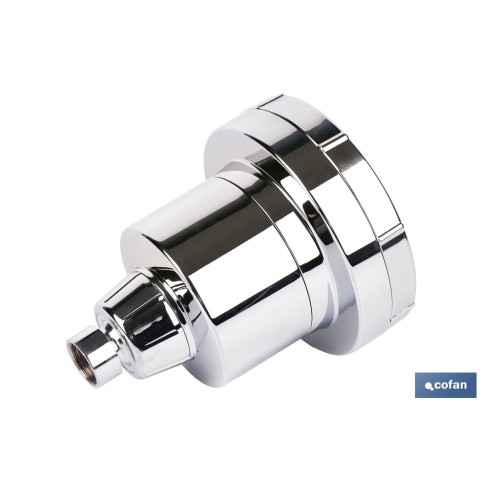 ROCIADOR DE DUCHA CON 15 FILTROS COLOR INOX. 11,5 X 13,5 CM