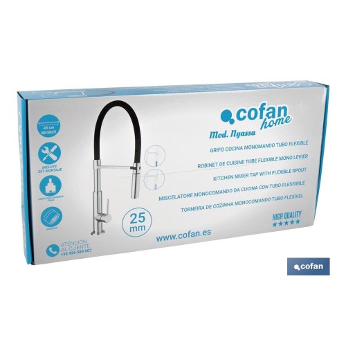 GRIFO COCINA MONOMANDO TUBO FLEXIBLE NEGRO 25 mm