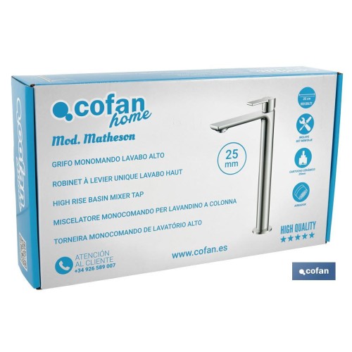 GRIFO MONOMANDO LAVABO  ALTO 25mm MODELO MATHESON