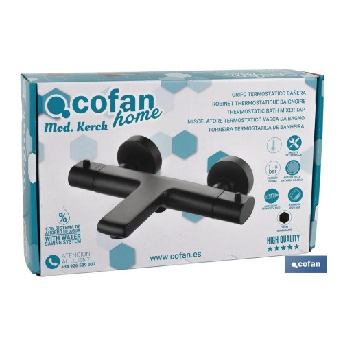 GRIFO TERMOSTATICO BAÑERA NEGRO MATE MODELO KERCH