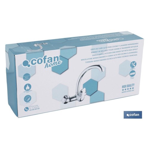 GRIFO DE COCINA/ LAVADERO MONOMANDO PARA PARED CON CAÑO ALTO