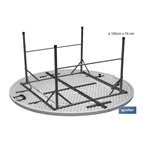 MESA REDONDA PLEGABLE BLANCA 180X74CM