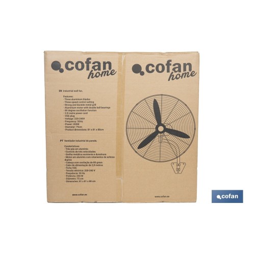 VENTILADOR INDUSTRIAL DE PARED NEGRO Ø75 CM 200 W