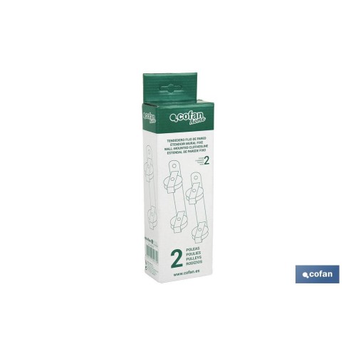 TENDEDERO FIJO DE PARED BLANCO DE DOS PIEZAS CON 2 POLEAS 20 X 6.5 X 2.5 CM