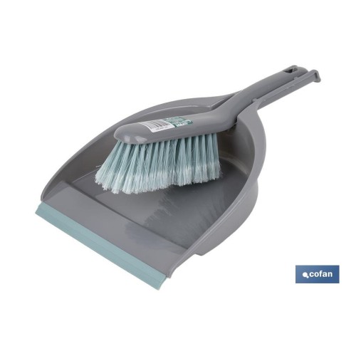 SET DE CEPILLO CON PALA Y BORDE DE GOMA COLOR TURQUESA/GRIS 33 x 23 x 9 CM