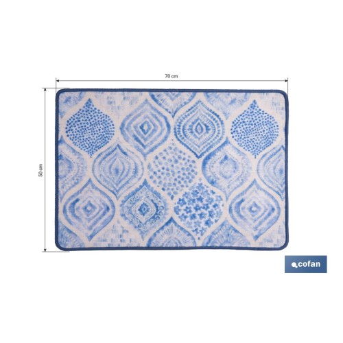 FELPUDO CON ESTAMPADO DIGITAL AZUL 50 x 70 CM