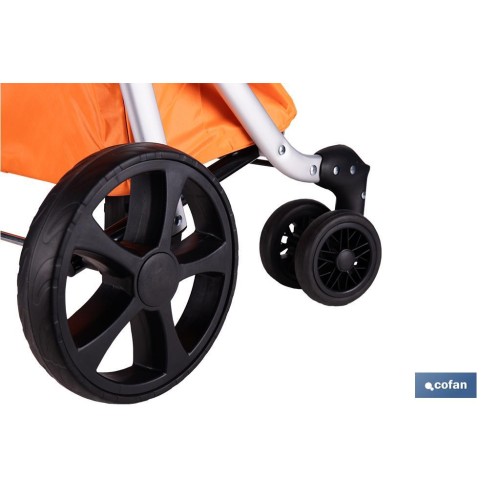 CARRO DE LA COMPRA NARANJA Y NEGRO ABATIBLE DE ALUMINIO CON 6 RUEDAS GIRATORIAS 53 L