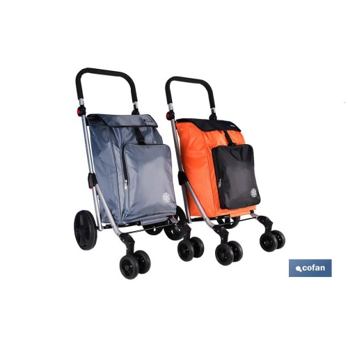 CARRO DE LA COMPRA NARANJA Y NEGRO ABATIBLE DE ALUMINIO CON 6 RUEDAS GIRATORIAS 53 L