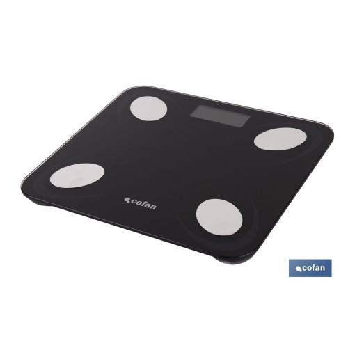 BÁSCULA DE BAÑO DIGITAL NEGRA CON PANTALLA LCD USB MEDICIÓN IMC DE GRASA VISCERAL 30 X 26.5 X 2,2 CM