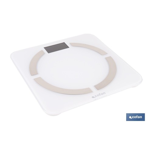 BÁSCULA DE BAÑO  DIGITAL  BLANCA CON PANTALLA LCD USB MEDICIÓN IMC DE GRASA VISCERAL 30 X 30 X 2,2 CM